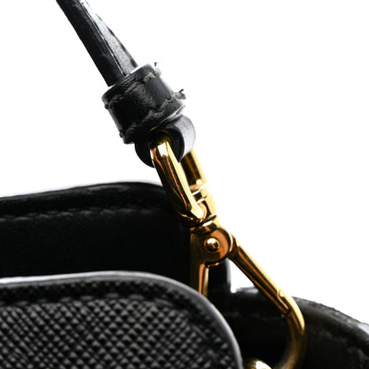 Saffiano Soft Calfskin Mini Zippered Crossbody Tote Black