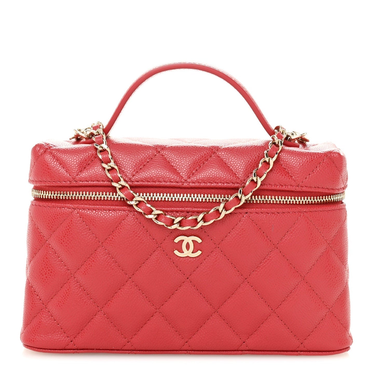 Caviar Quilted Top Handle Slim Vanity With Chain Red