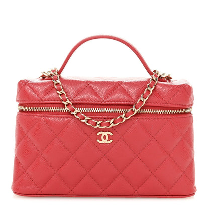 Caviar Quilted Top Handle Slim Vanity With Chain Red