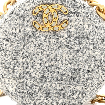 Wool Tweed Lambskin Quilted Chanel 19 Round Clutch With Chain Grey Ecru