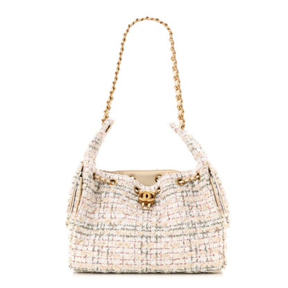 Tweed Quilted Small Chanel 25 Handbag Ecru Khaki Gold Red