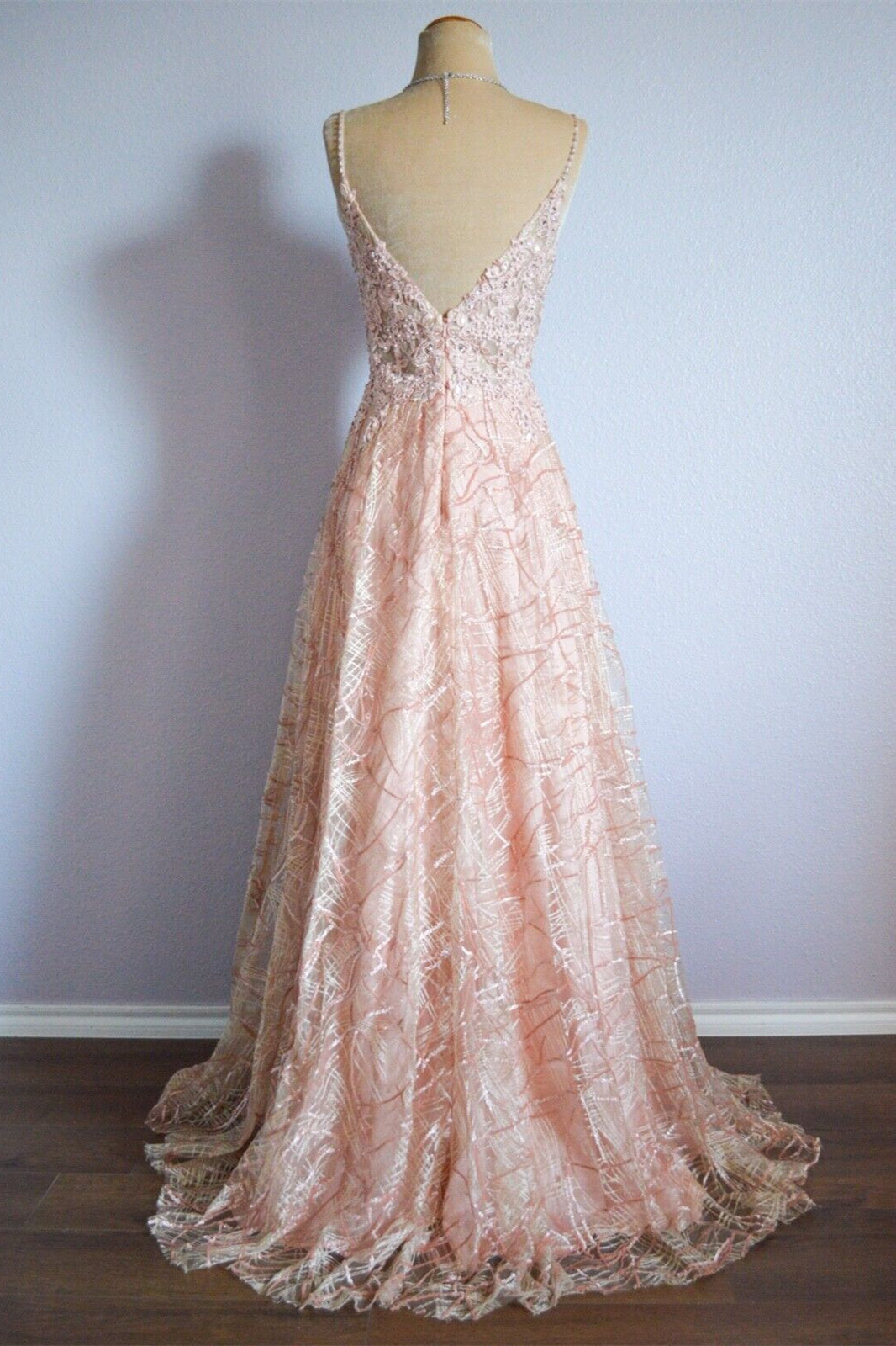 V-Neck Spaghetti Straps A-Line Appliques Prom Party Dress