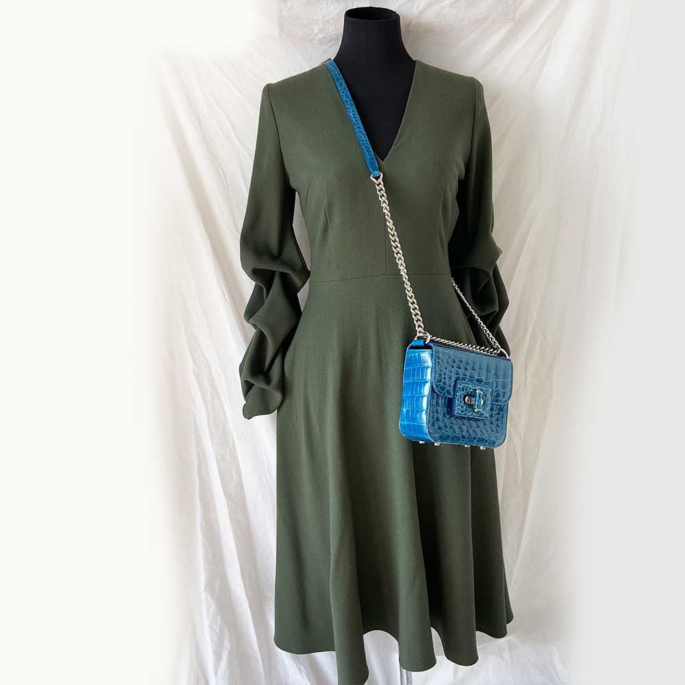 Kwanpen Crocodile Blue Box Bag