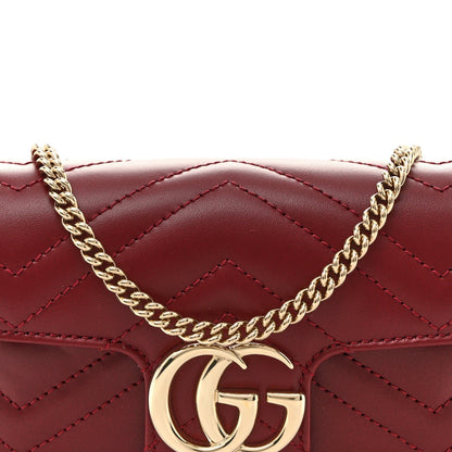 Calfskin Matelasse Super Mini GG Marmont Shoulder Bag Rosso Ancora