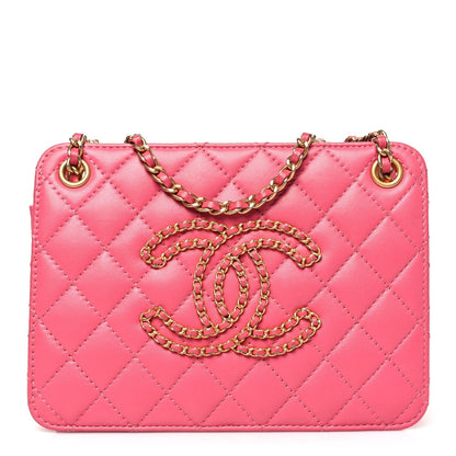 Calfskin Quilted Small CC Chain Accordion Tote Pink