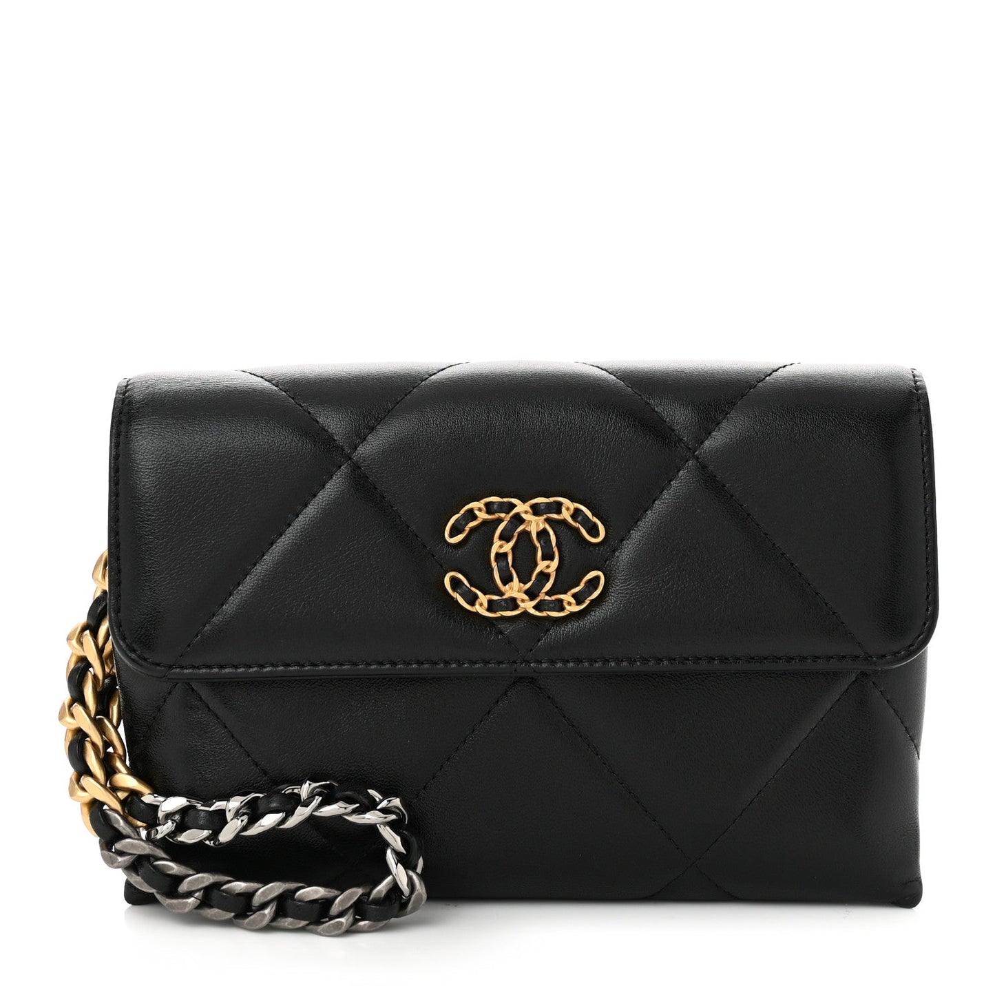 Lambskin Quilted Chanel 19 Flap Clutch Black