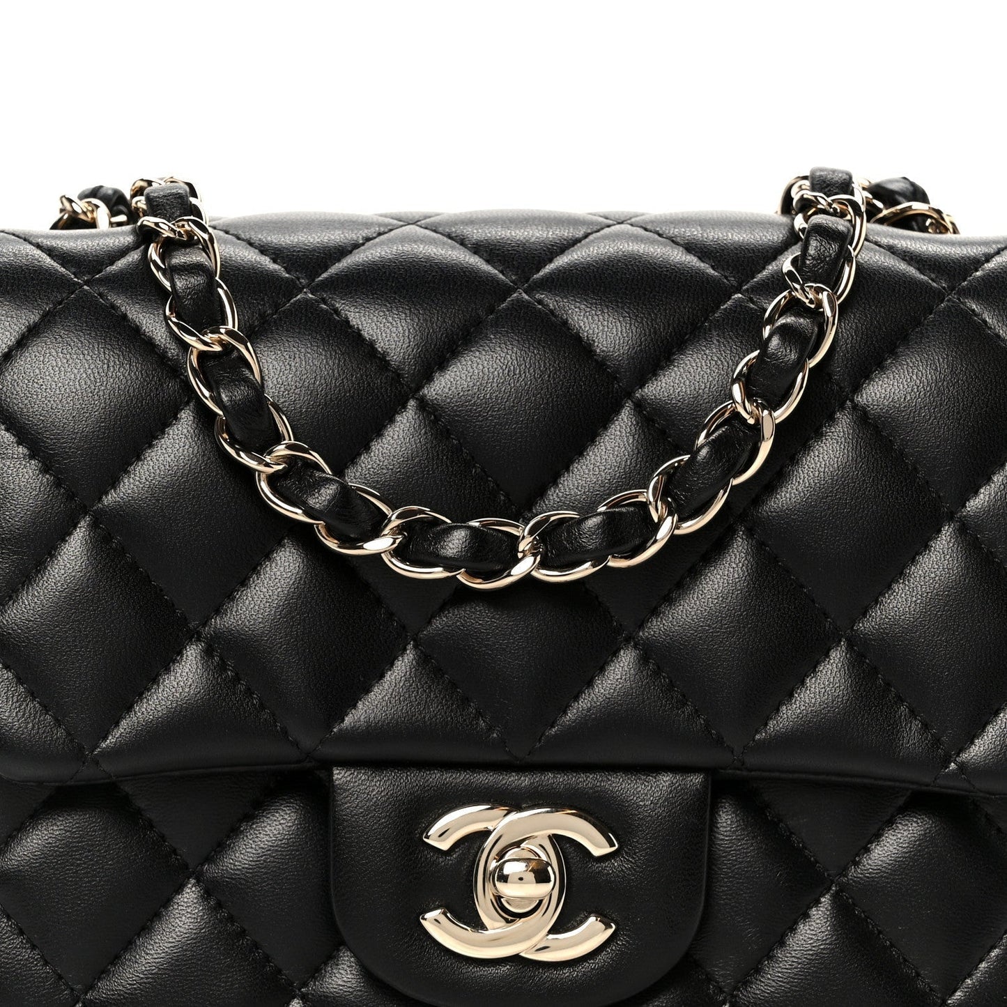 Lambskin Quilted Mini Square Flap Black