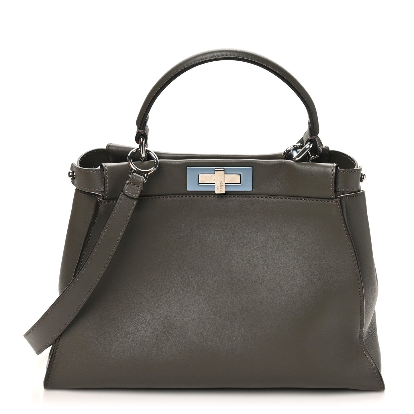 Vitello Seta Shiny Nappa Medium Peekaboo Iconic Satchel Carbone Grigio Polvere
