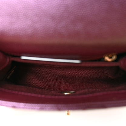 Iridescent Caviar Quilted Extra Mini Coco Handle Flap Purple