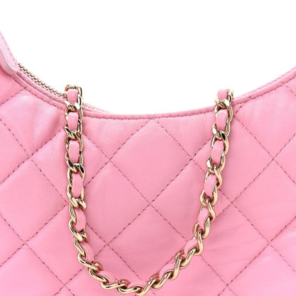 Lambskin Quilted Small Hobo Bag Pink