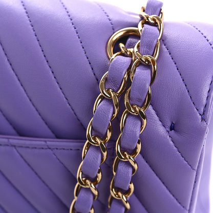 Lambskin Chevron Quilted Small Double Flap Purple