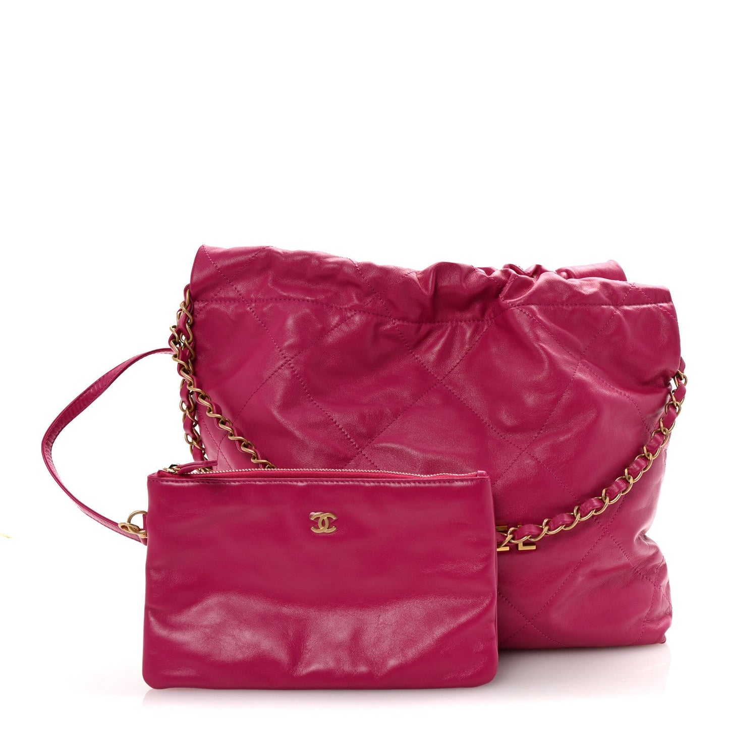 Shiny Calfskin Quilted Small Chanel 22 Fuchsia