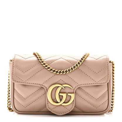 Calfskin Matelasse Super Mini GG Marmont Shoulder Bag Porcelain Rose