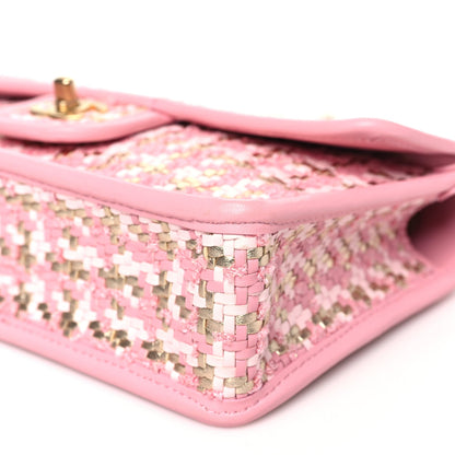 Metallic Lambskin Viscose Woven Flap Pink Gold