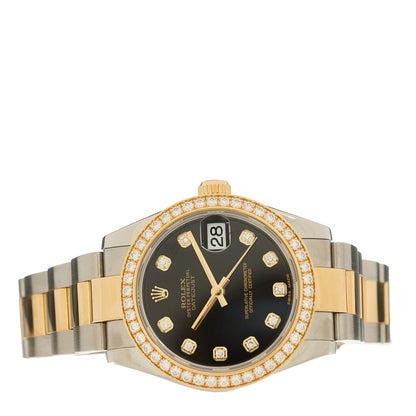 Stainless Steel 18K Yellow Gold Diamond Bezel 31mm Oyster Perpetual Datejust Watch Black 178383
