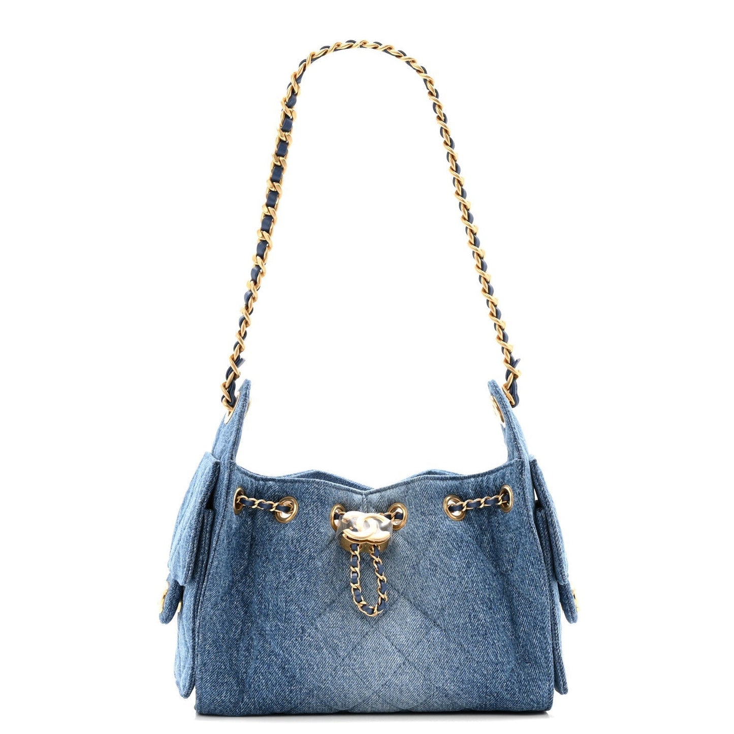 Washed Denim Quilted Mini Chanel 25 Handbag Blue