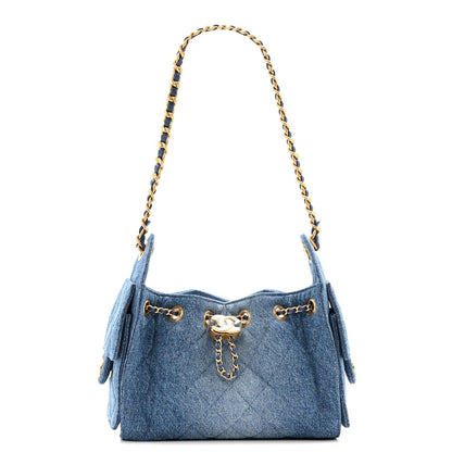 Washed Denim Quilted Mini Chanel 25 Handbag Blue