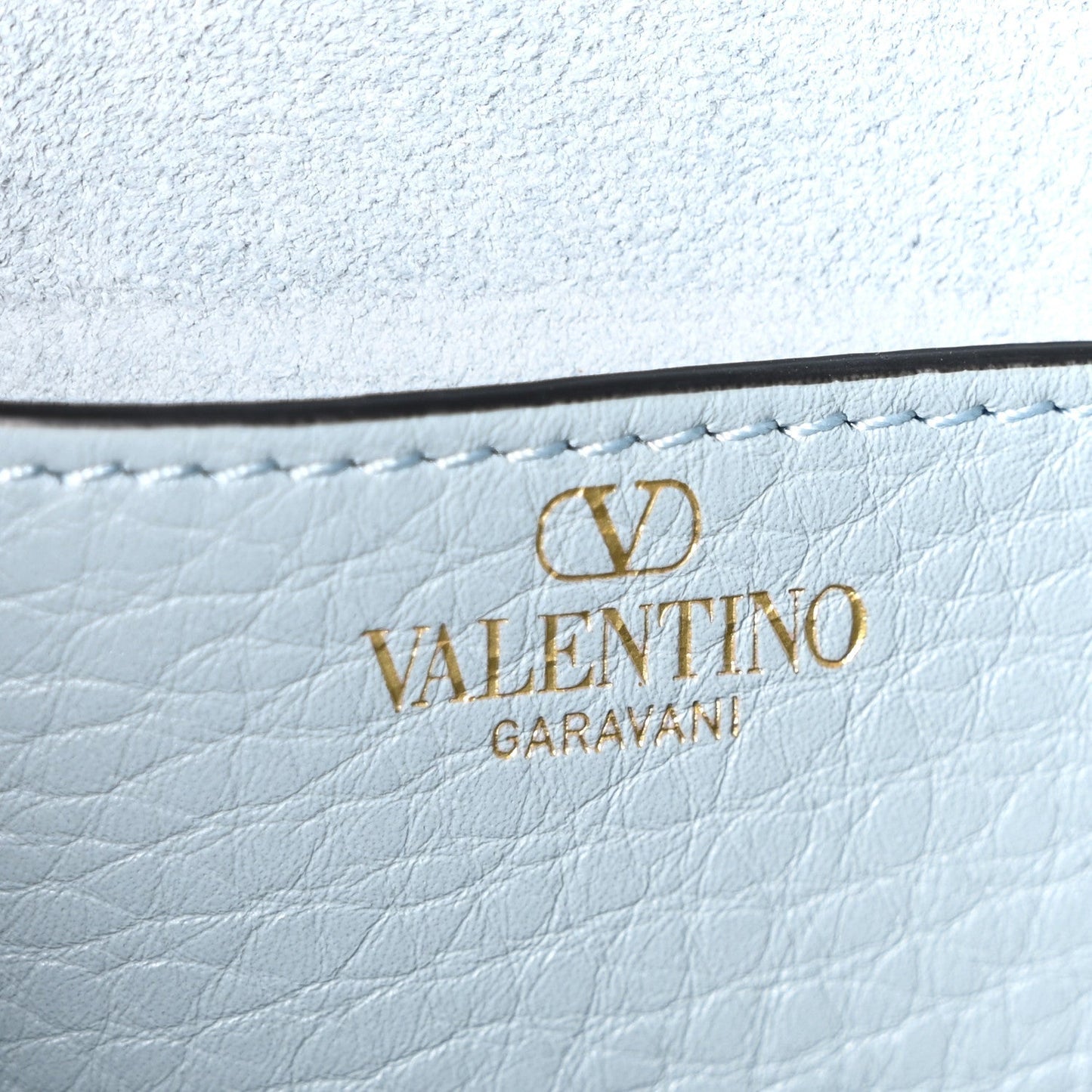 Pebbled Calfskin Vlogo Small Top Handle Shoulder Bag Blu Porcellana