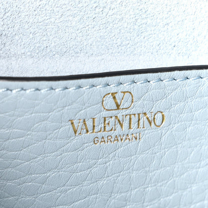 Pebbled Calfskin Vlogo Small Top Handle Shoulder Bag Blu Porcellana
