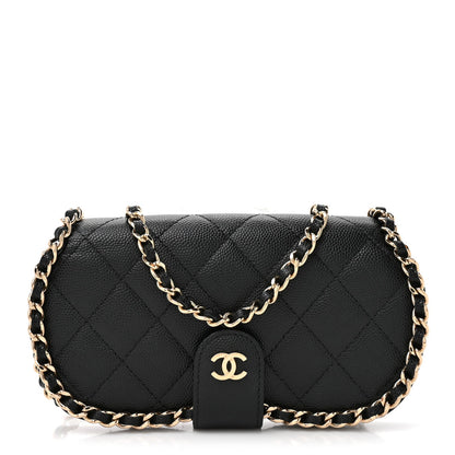 Caviar Quilted Chain Glasses Case Black
