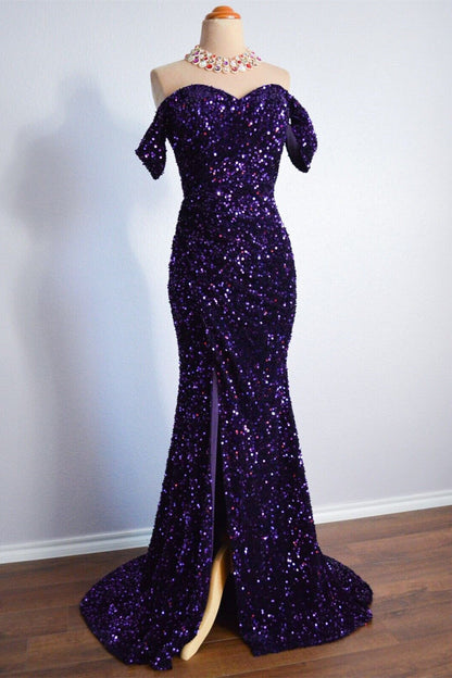 Sweetheart Off-Shoulder Fully Sequin Mermaid Party Prom Dress