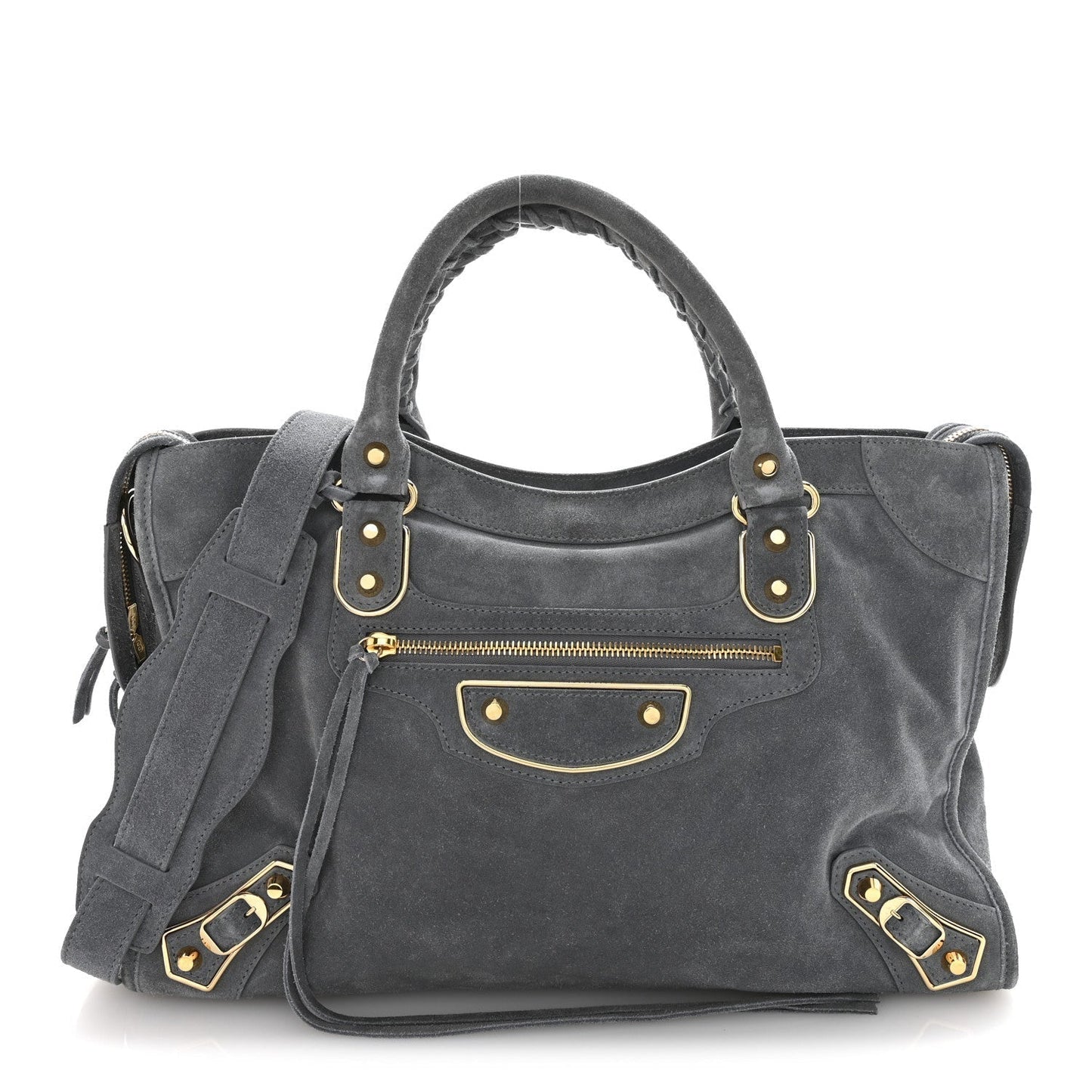 Suede Gold Metallic Edge Hardware City Gris Plomb