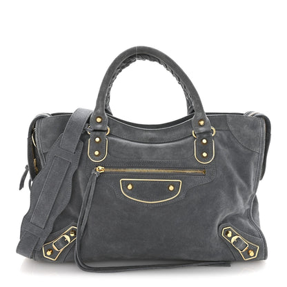 Suede Gold Metallic Edge Hardware City Gris Plomb