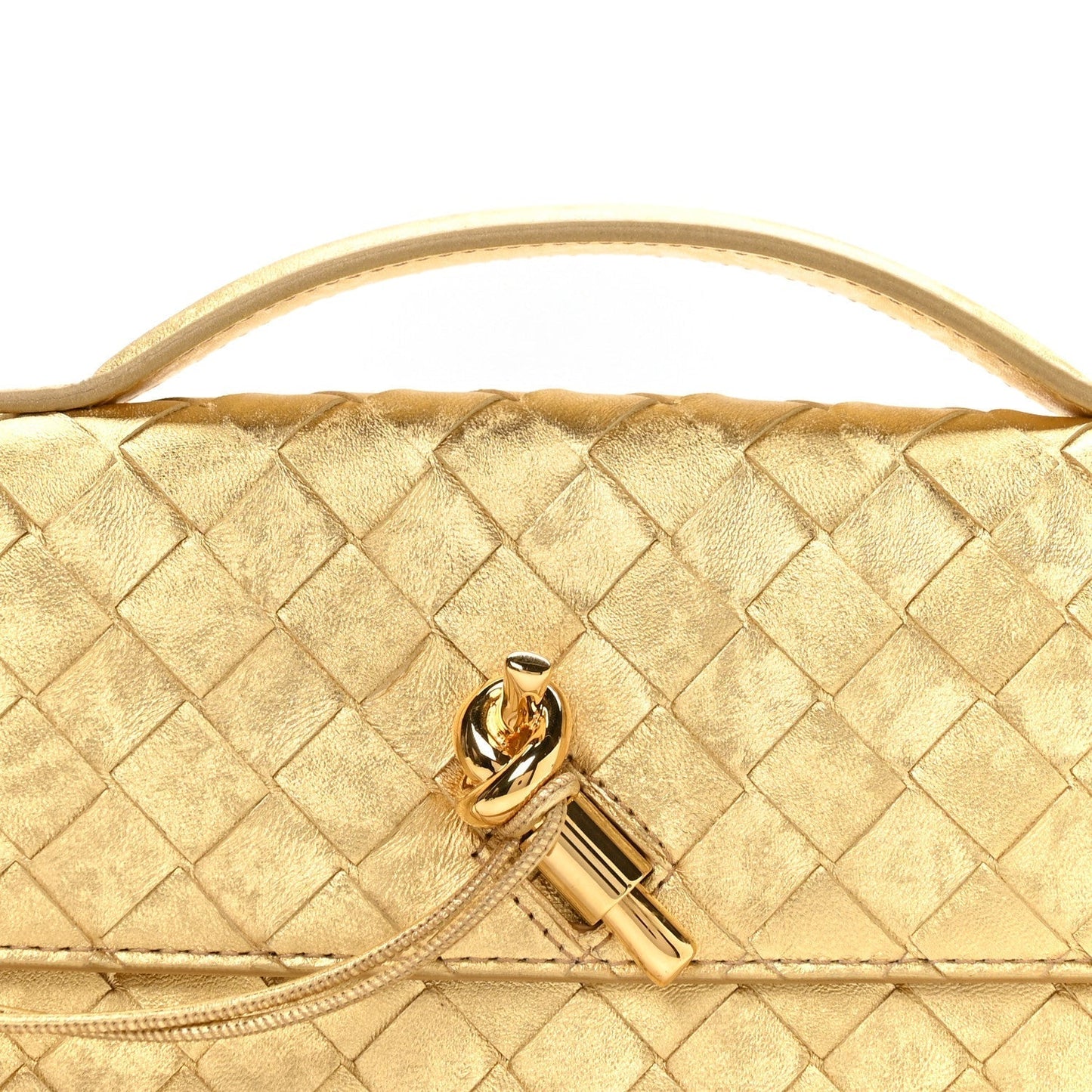 Metallic Lambskin Intrecciato Long Andiamo Top Handle Clutch Gold