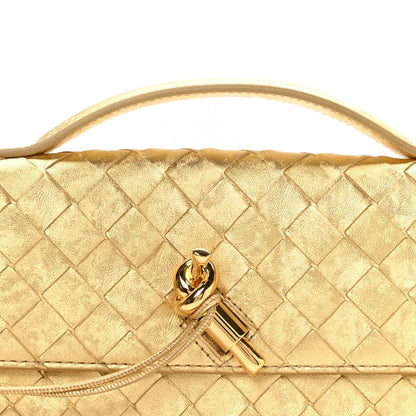 Metallic Lambskin Intrecciato Long Andiamo Top Handle Clutch Gold