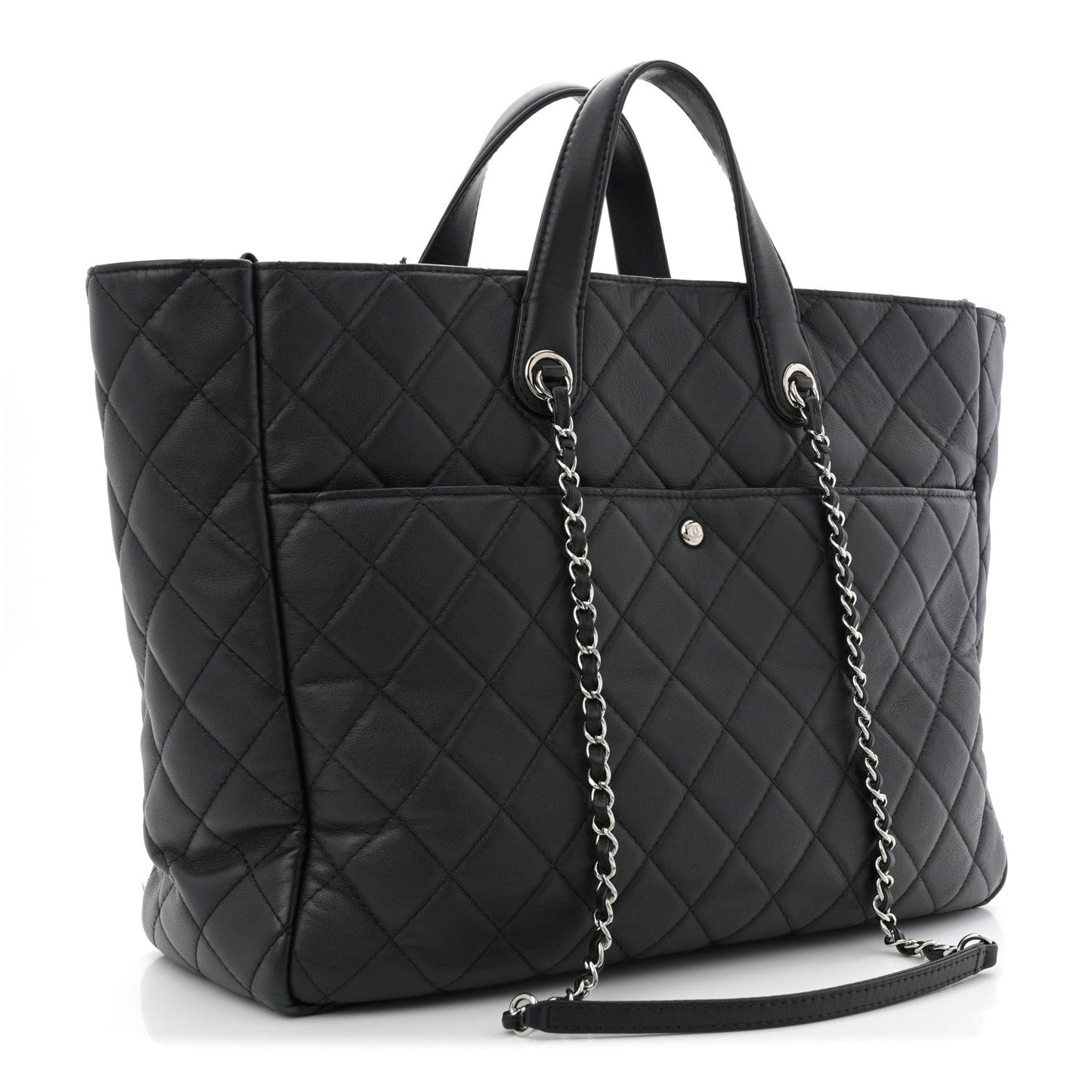 Calfskin Quilted Ultra Pocket Shopping Tote Black