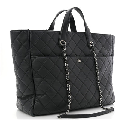 Calfskin Quilted Ultra Pocket Shopping Tote Black