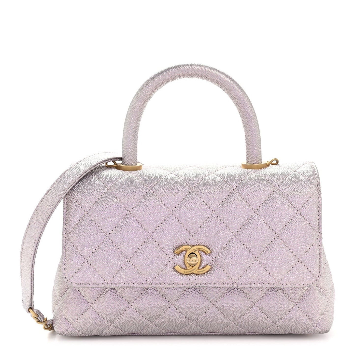 Metallic Caviar Quilted Mini Coco Handle Flap Light Pink