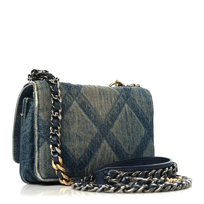 Denim Quilted Chanel 19 Wallet On Chain WOC Blue