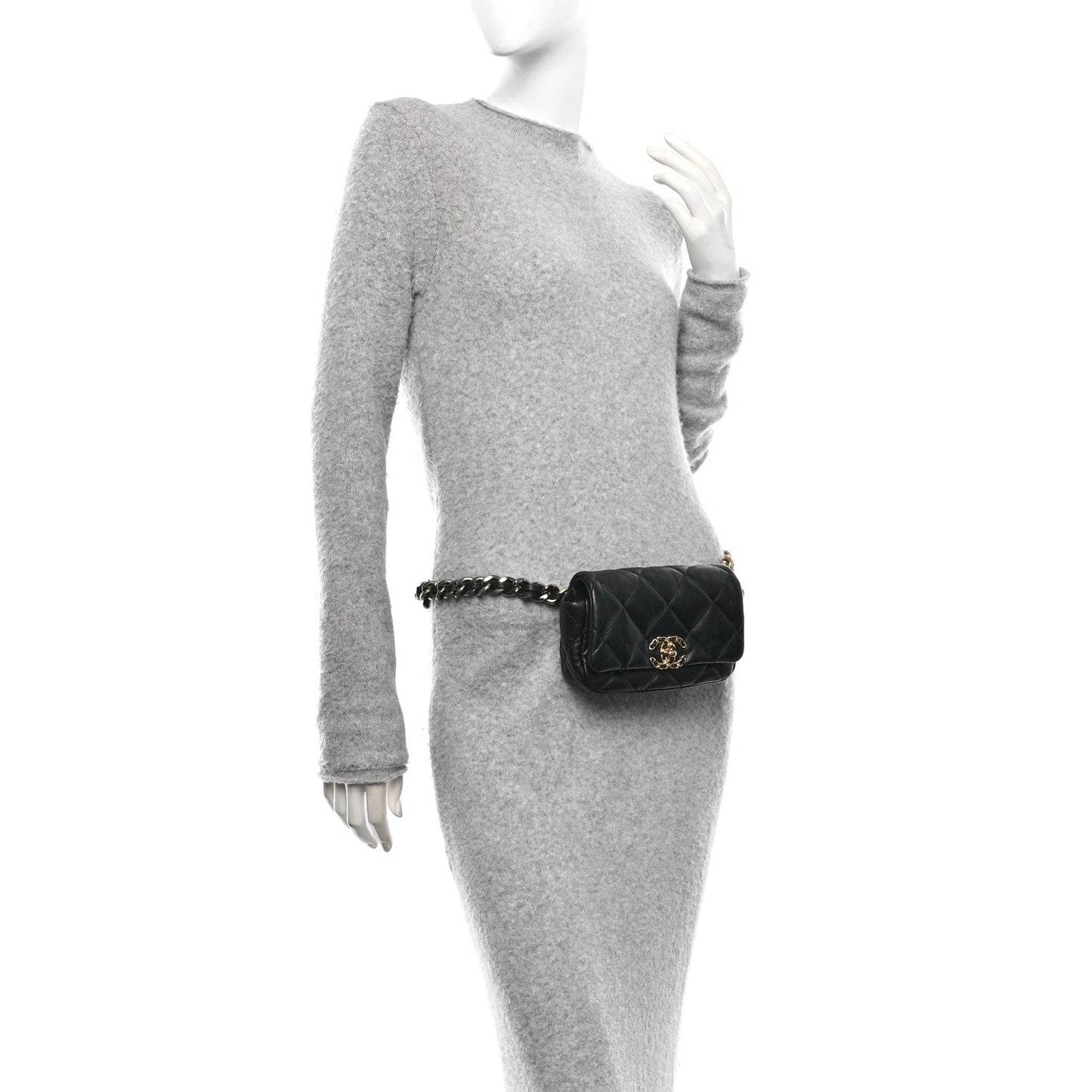 Goatskin Quilted Chanel 19 Waist Bag Black