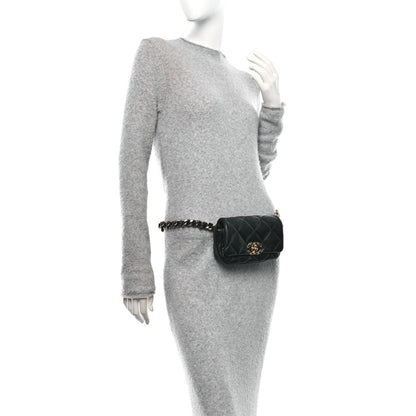 Goatskin Quilted Chanel 19 Waist Bag Black