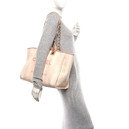 Mixed Fibers Calfskin Striped Medium Deauville Tote Light Pink