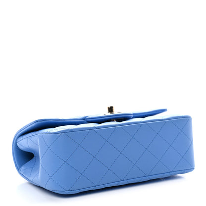 Lambskin Quilted Mini Top Handle Rectangular Flap Blue