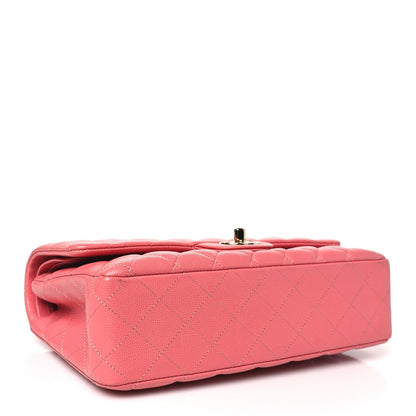 Metallic Caviar Quilted Medium Double Flap Pink