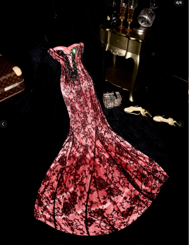 Pretty Strapless Satin Lace Beaded Mermaid Long Evening Dress Formal Birthday Prom Gown SP1430