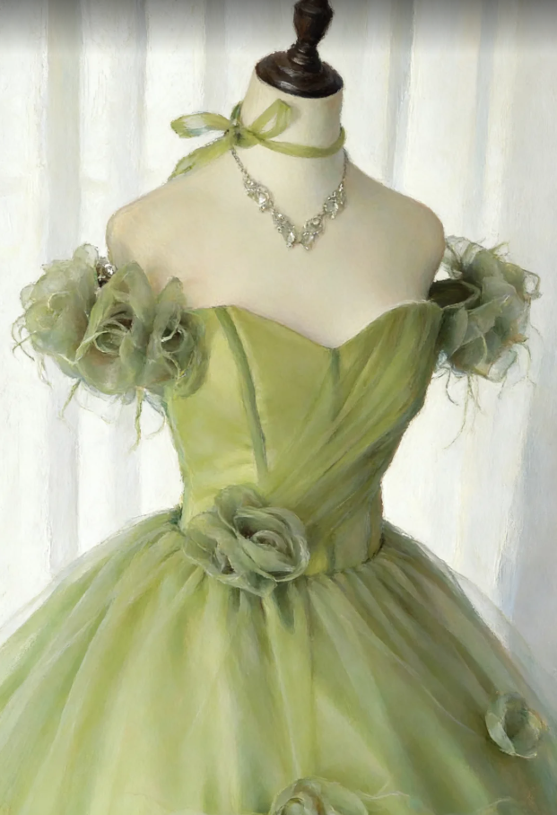 Pretty Quinceanera Dress Off The Shoulder Green Tulle 3D Flowers Ball Gown Sweet 16 Dress SP2031