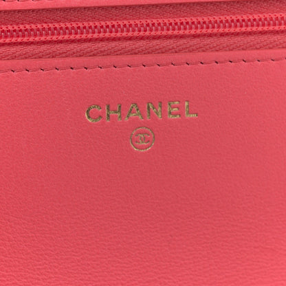 Lambskin Quilted Sweet Camellia Wallet On Chain WOC Coral