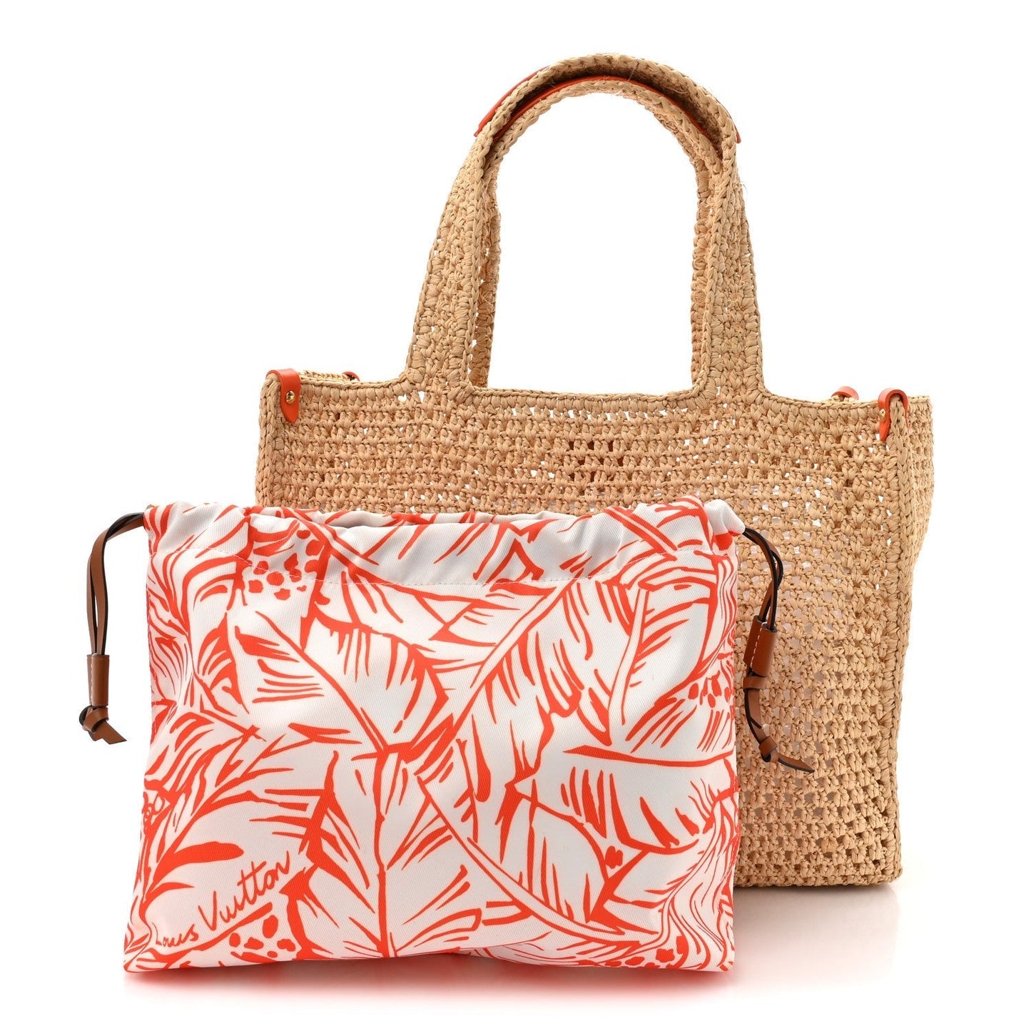 Raffia Calfskin Saint Tropez OnTheGo MM Natural Orange