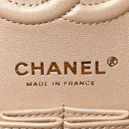 Metallic Caviar Quilted Small Double Flap Beige