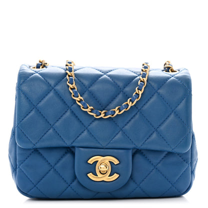 Lambskin Quilted Mini Pearl Crush Flap Blue