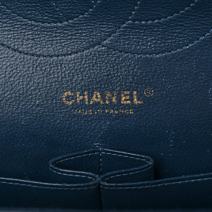 Metallic Caviar Quilted Jumbo Double Flap Dark Blue