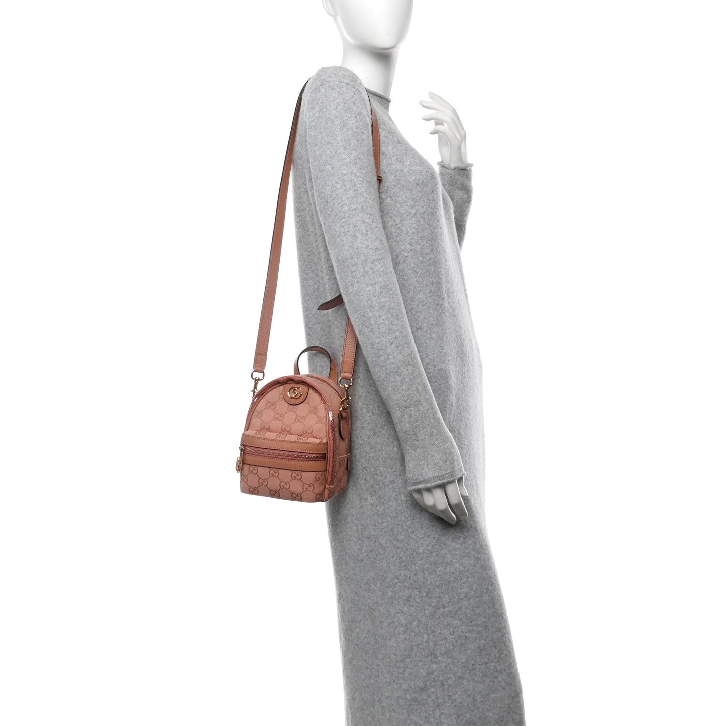 Monogram Textured Dollar Calfskin Mini Ophidia Crossbody  Cloche Rose Pink