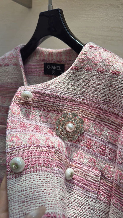 Chanel 2026 Jacket Pink White Tweed Fabric