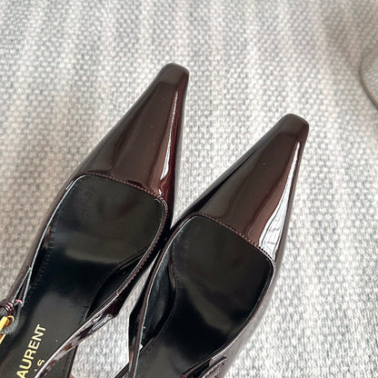 LEE SLINGBACK PUMPS 105 IN MAROON PATENT LEATHER GOLD HEEL