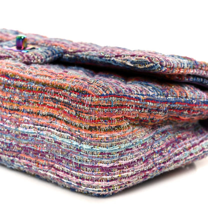 Tweed Quilted Medium Double Flap Blue Pink Orange