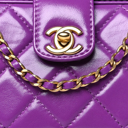 Shiny Lambskin Quilted Mini Cocodoc Top Handle Bag Purple